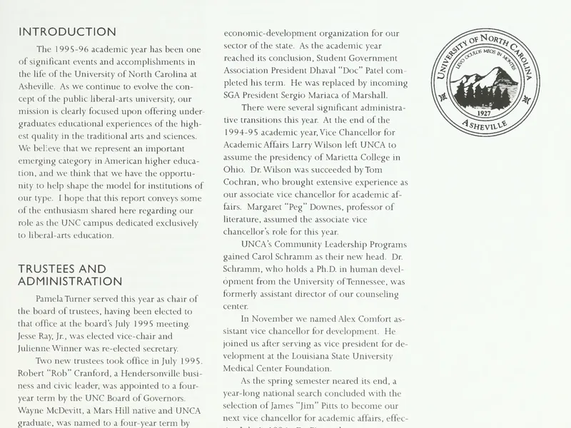 1995-1996 UNCA From UNC President Report